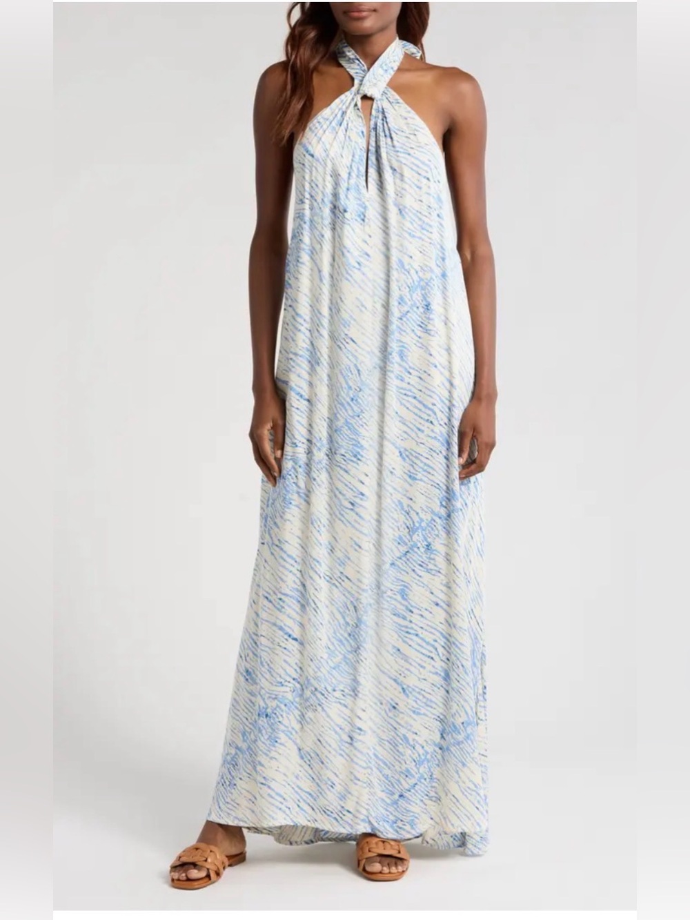 Elan Light Blue & White Halter Maxi Dress